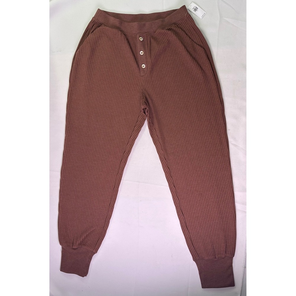 NWT Old Navy High Waisted Waffle Knit Pajama Jogger Pants Henley‎ Button Brown S